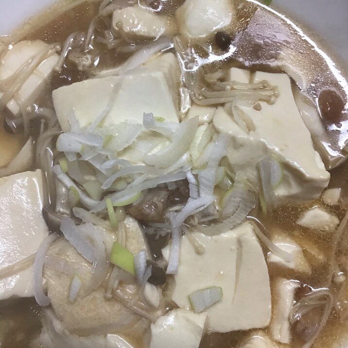 麺つゆで作る豆腐とキノコのとろみスープ